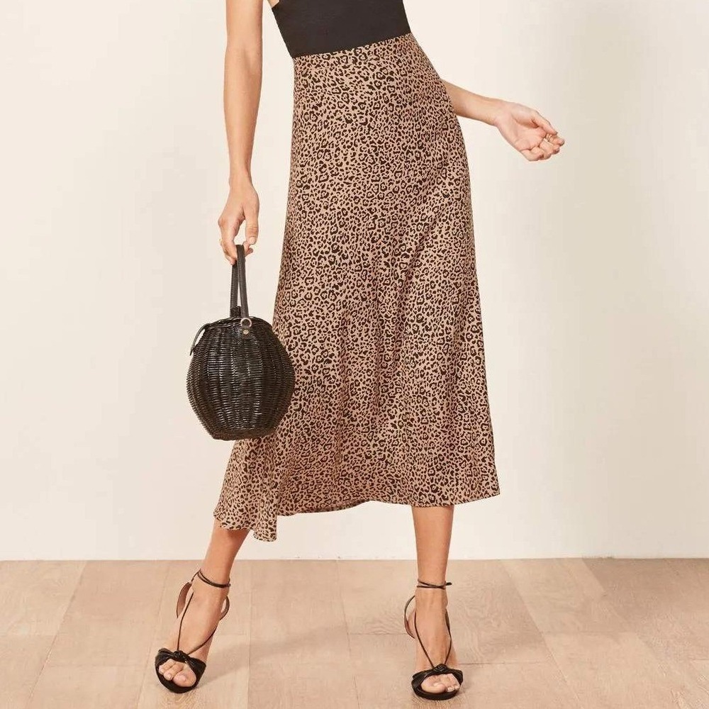 Reformation Bia Leopard Print Midi Skirt Bengal Size 0